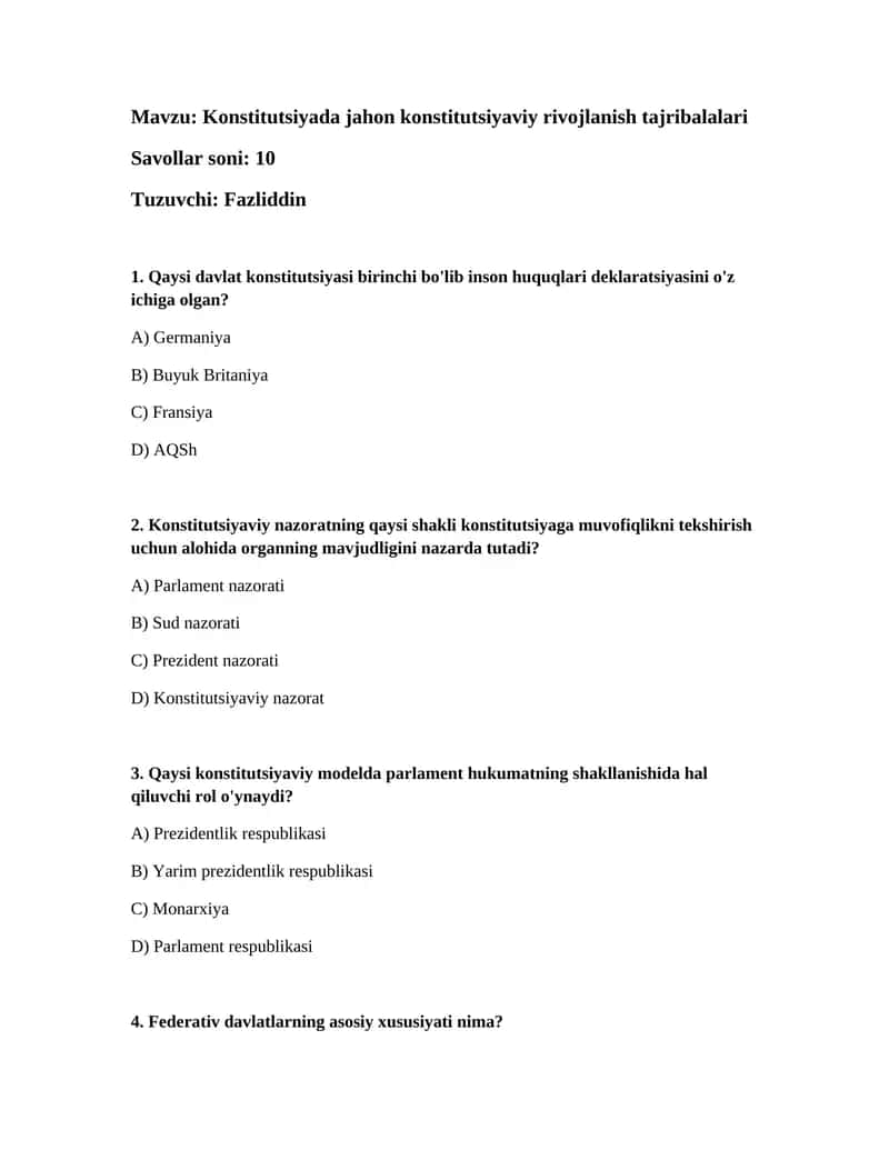 Konstitutsiyada jahon konstitutsiyaviy rivojlanish tajribalalari 1