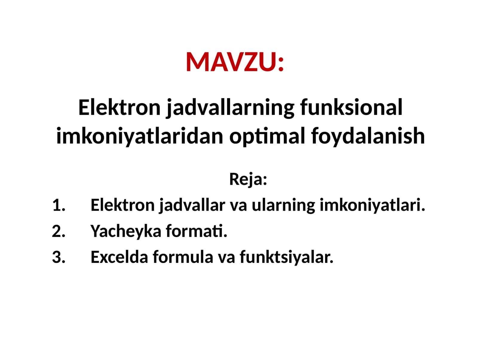 Elektron jadvallarning funksional imkoniyatlaridan optimal foydalanish 1