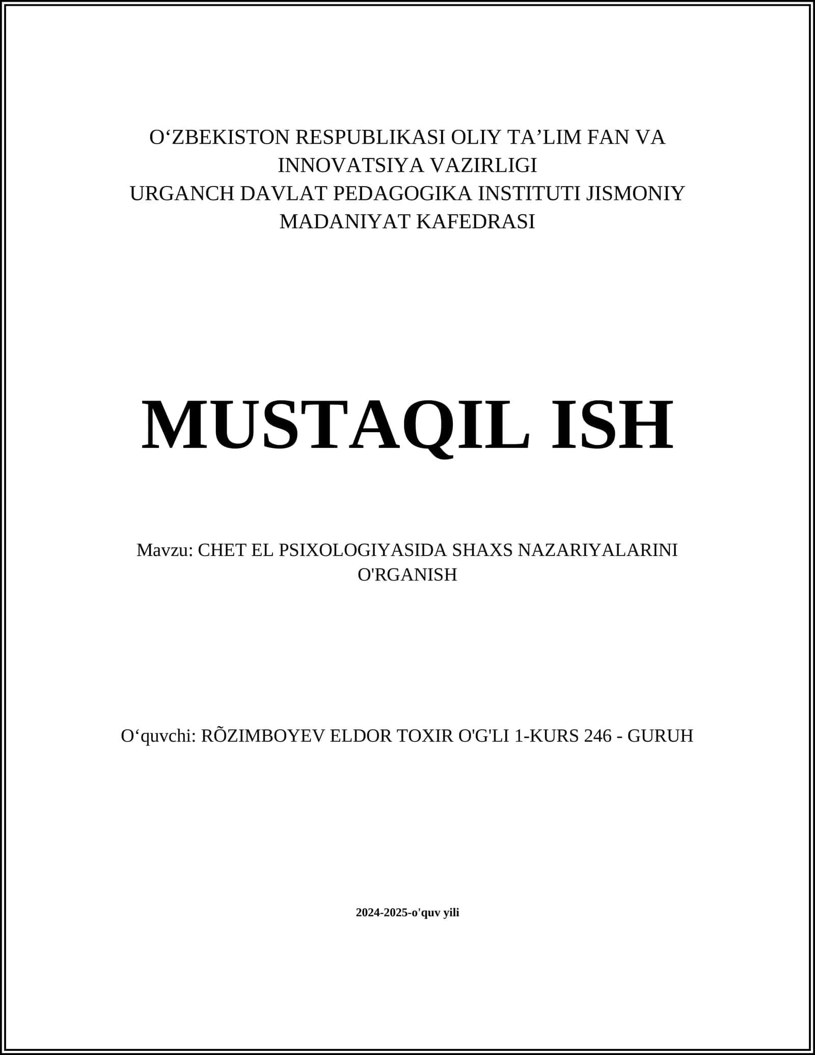 CHET EL PSIXOLOGIYASIDA SHAXS NAZARIYALARINI O'RGANISH 1