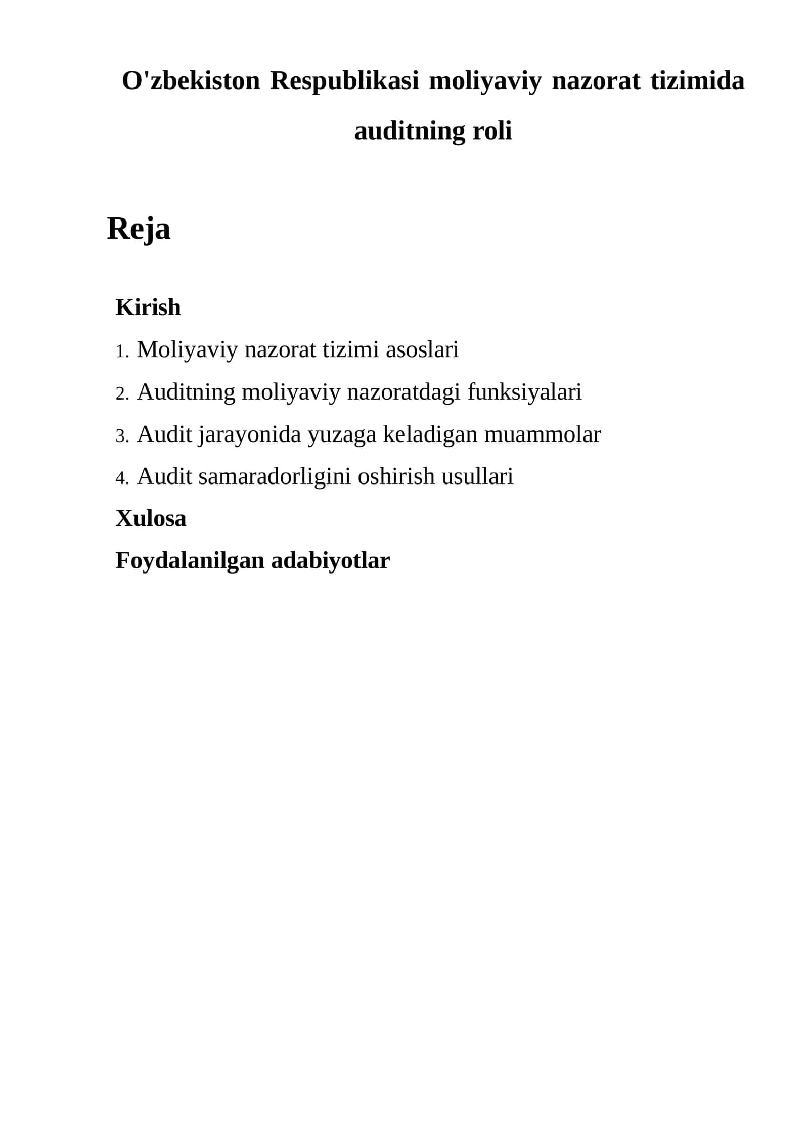 O'zbekiston Respublikasi moliyaviy nazorat tizimida auditning roli 1
