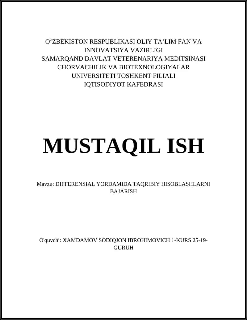 DIFFERENSIAL YORDAMIDA TAQRIBIY HISOBLASHLARNI BAJARISH 1