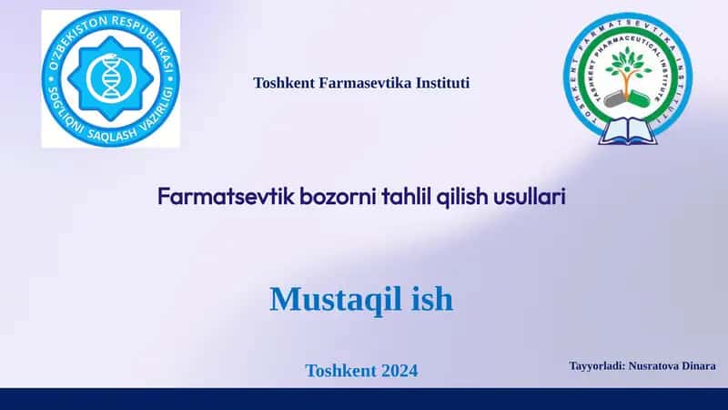 Farmatsevtik Bozorni Tahlil Qilish Usullari 1