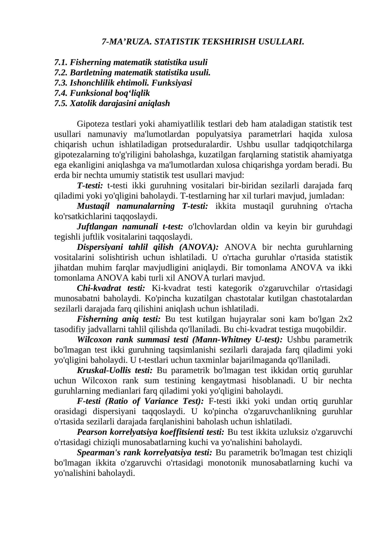 STATISTIK TEKSHIRISH USULLARI 1
