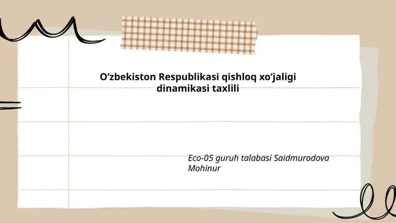 Oʻzbekiston Respublikasi qishloq xoʻjaligi dinamikasi taxlili 1