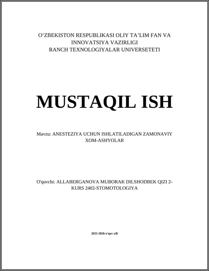 ANESTEZIYA UCHUN ISHLATILADIGAN ZAMONAVIY XOM-ASHYOLAR 1