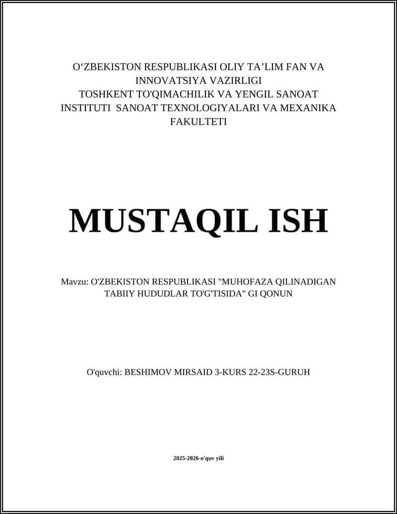O‘ZBEKISTON RESPUBLIKASI "MUHOFAZA QILINADIGAN TABIIY HUDUDLAR TO'G'TISIDA" GI QONUN 1