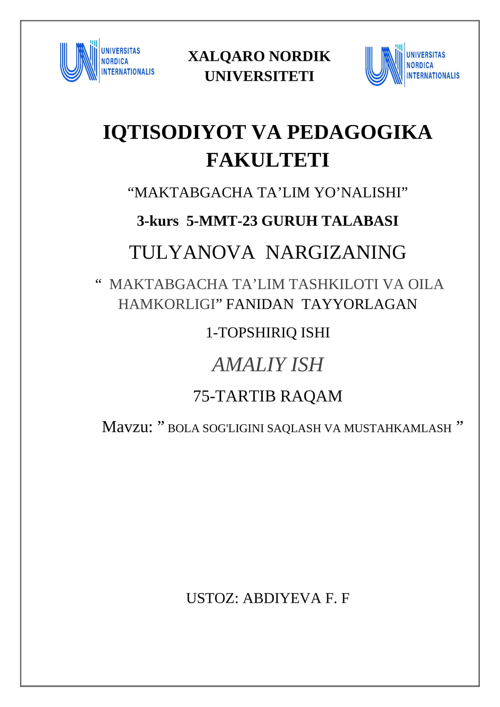 BOLA SOG'LIGINI SAQLASH VA MUSTAHKAMLASH 1