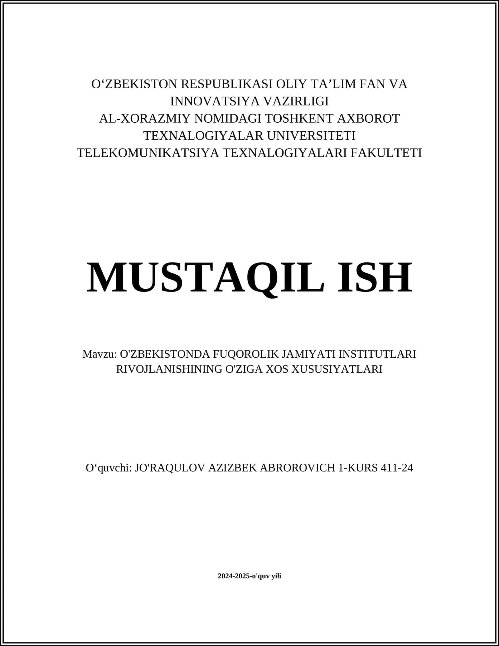 O'ZBEKISTONDA FUQOROLIK JAMIYATI INSTITUTLARI RIVOJLANISHINING O'ZIGA XOS XUSUSIYATLARI 1