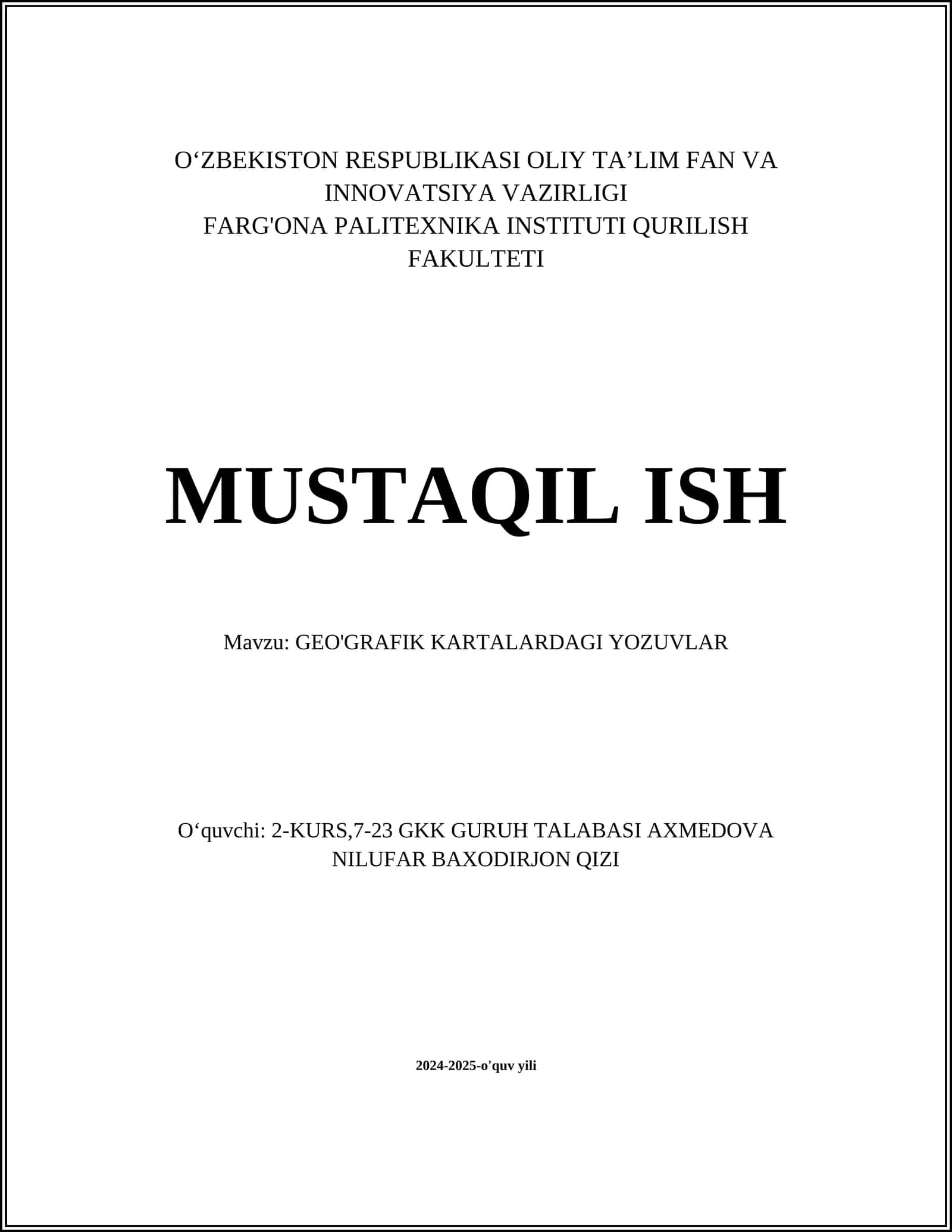GEO'GRAFIK KARTALARDAGI YOZUVLAR 1