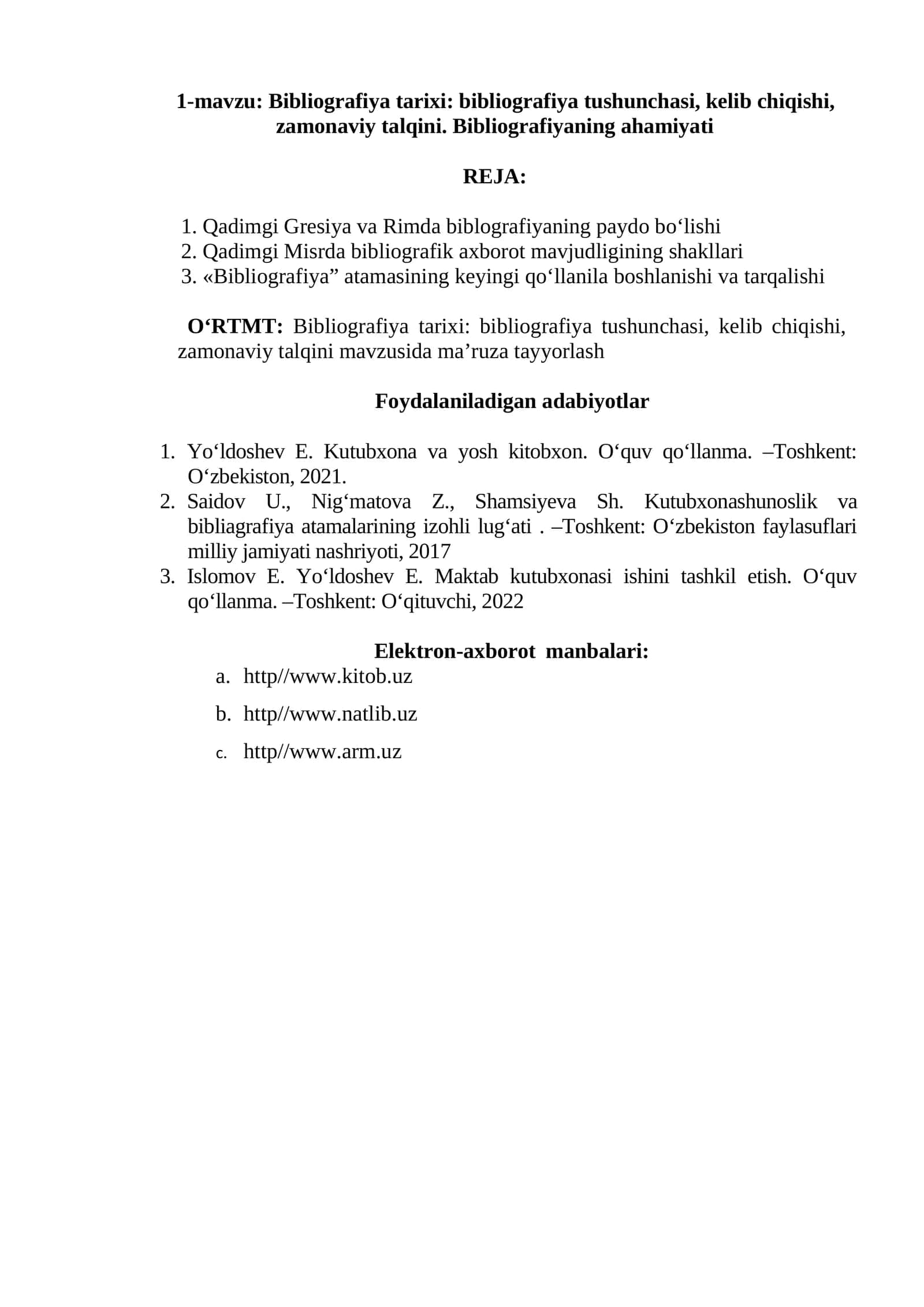 Bibliografiya tarixi: bibliografiya tushunchasi, kelib chiqishi, zamonaviy talqini 1