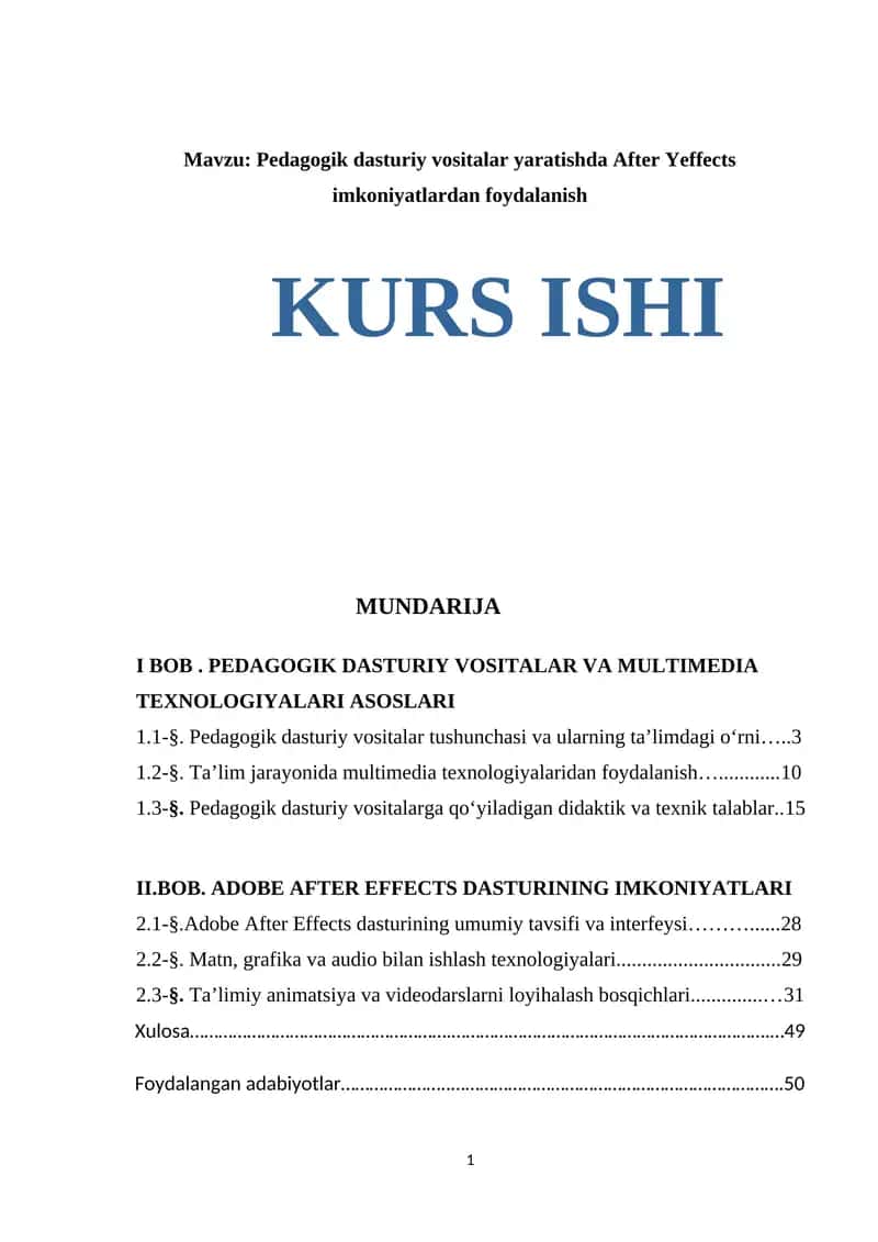 Pedagogik dasturiy vositalar yaratishda After Yeffects imkoniyatlardan foydalanish 1