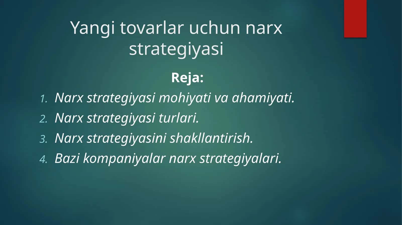 Yangi tovarlar uchun narx strategiyasi 1