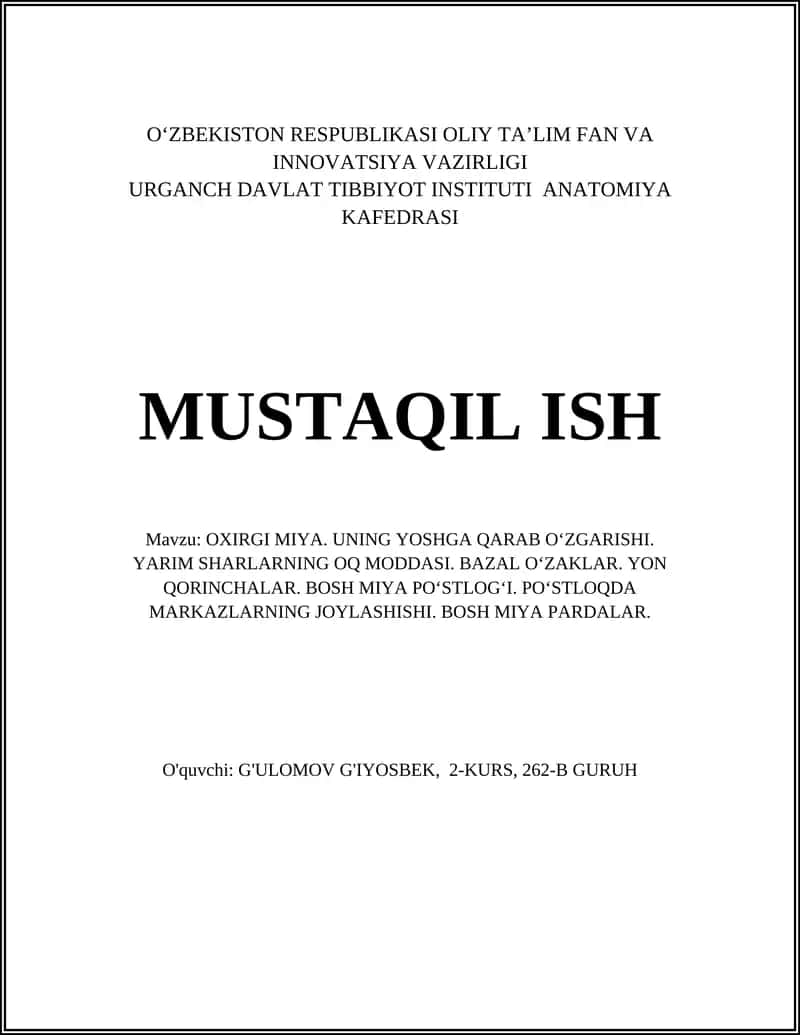 OXIRGI MIYA. UNING YOSHGA QARAB OʻZGARISHI 1
