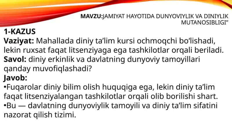 Jamiyat hayotida dunyoviylik va diniylik mutanosibligi 1