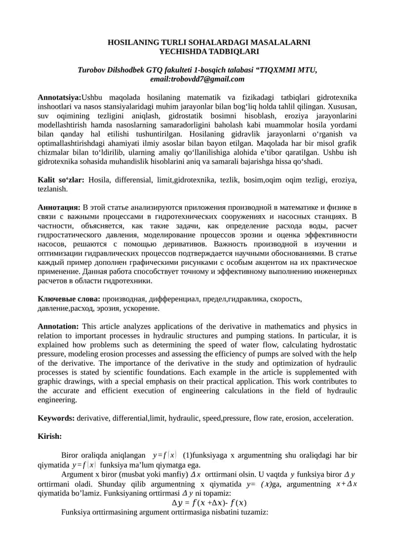 HOSILANING TURLI SOHALARDAGI MASALALARNI  YECHISHDA TADBIQLARI 1