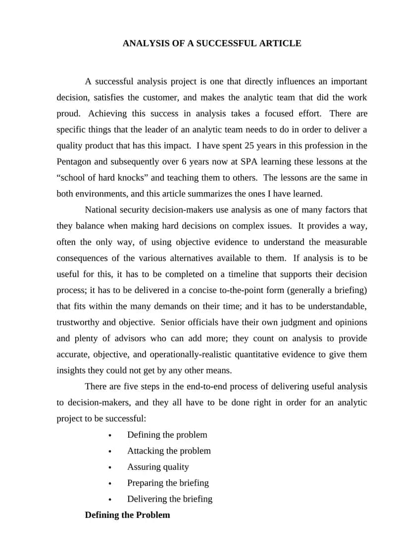 ANALYSIS OF A SUCCESSFUL ARTICLE 1