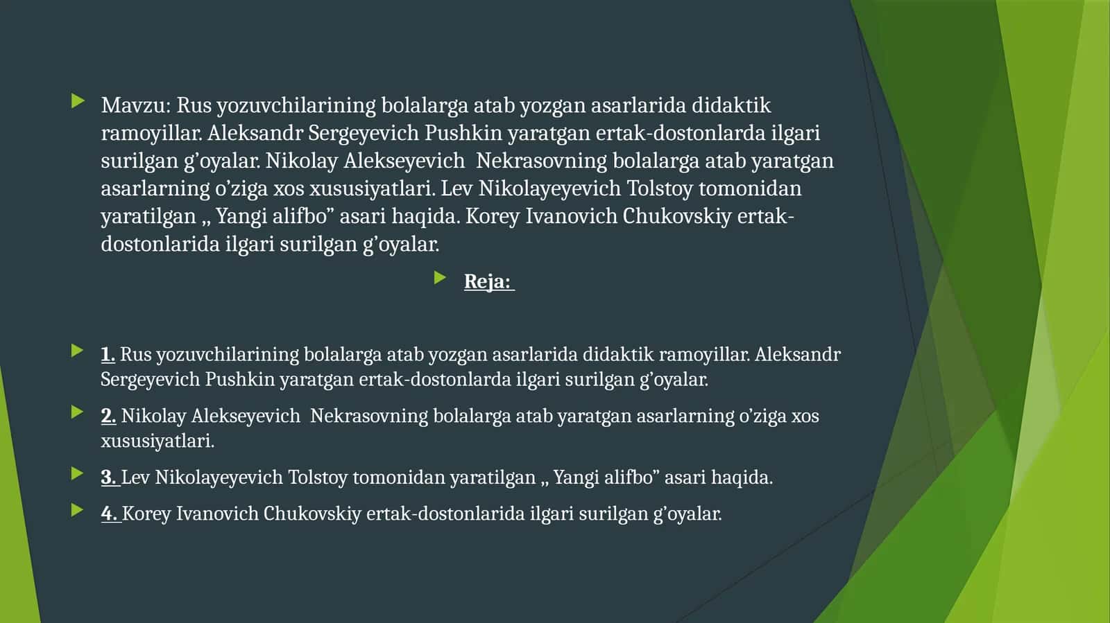 Rus yozuvchilarining bolalarga atab yozgan asarlarida didaktik tamoyillari 1