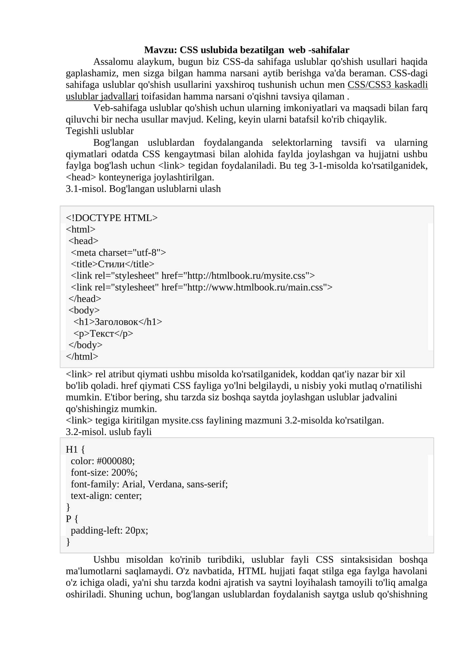 CSS uslubida bezatilgan web-sahifalar 1