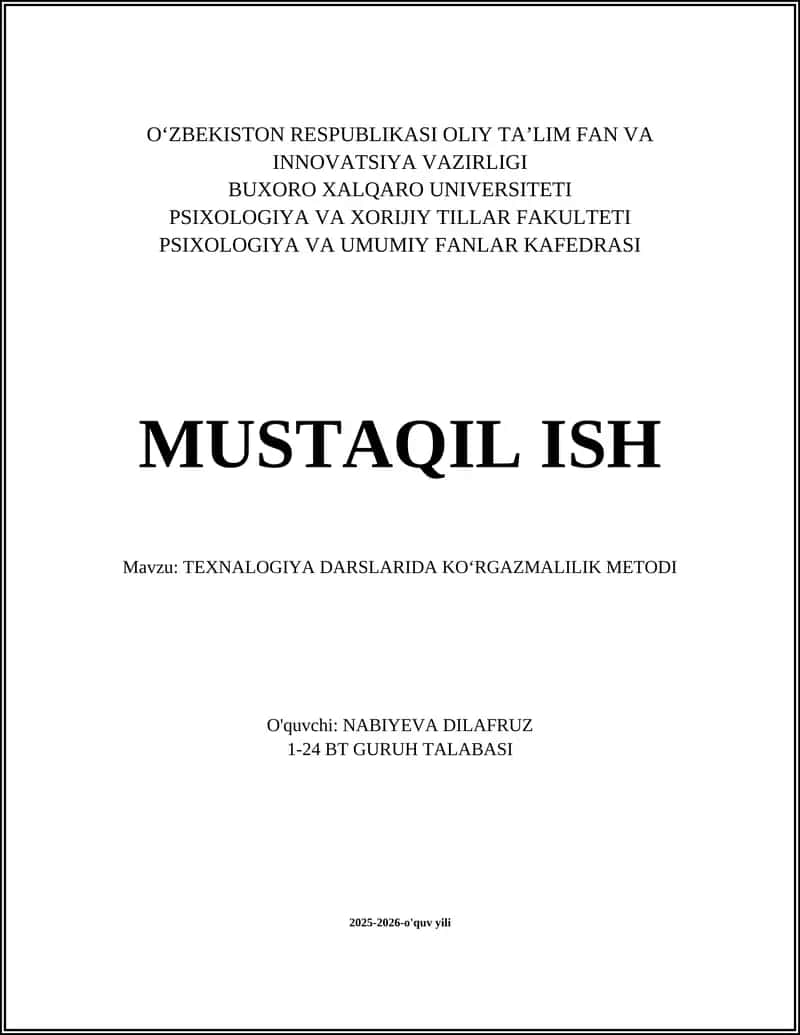 TEXNALOGIYA DARSLARIDA KOʻRGAZMALILIK METODI 1