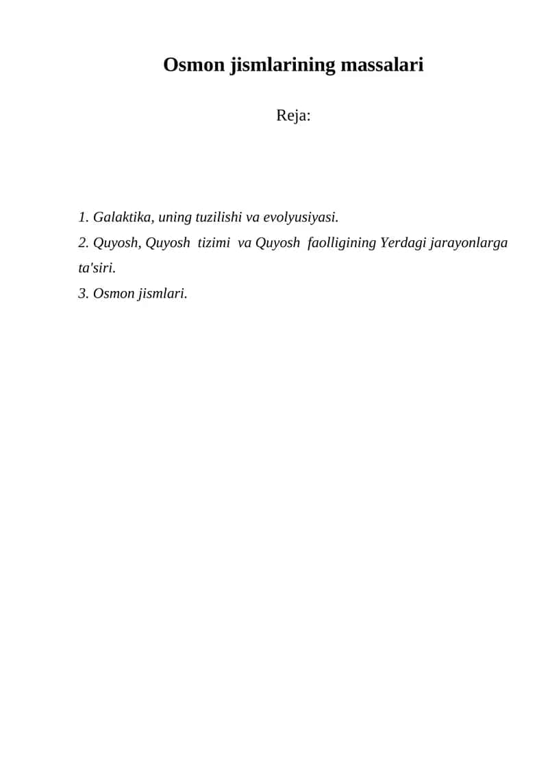 Osmon jismlarining massalari 1