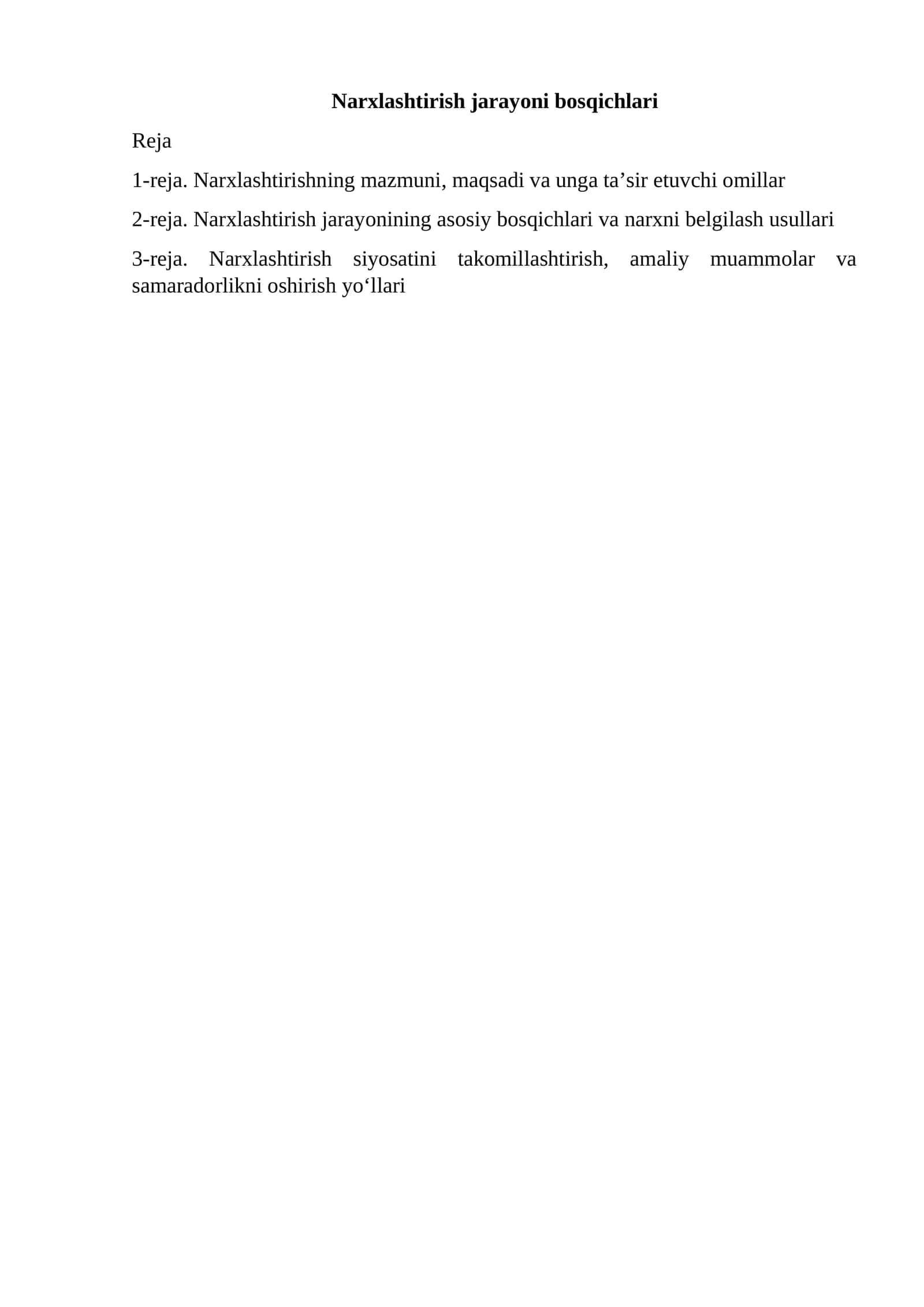 Narxlashtirish jarayoni bosqichlari 1