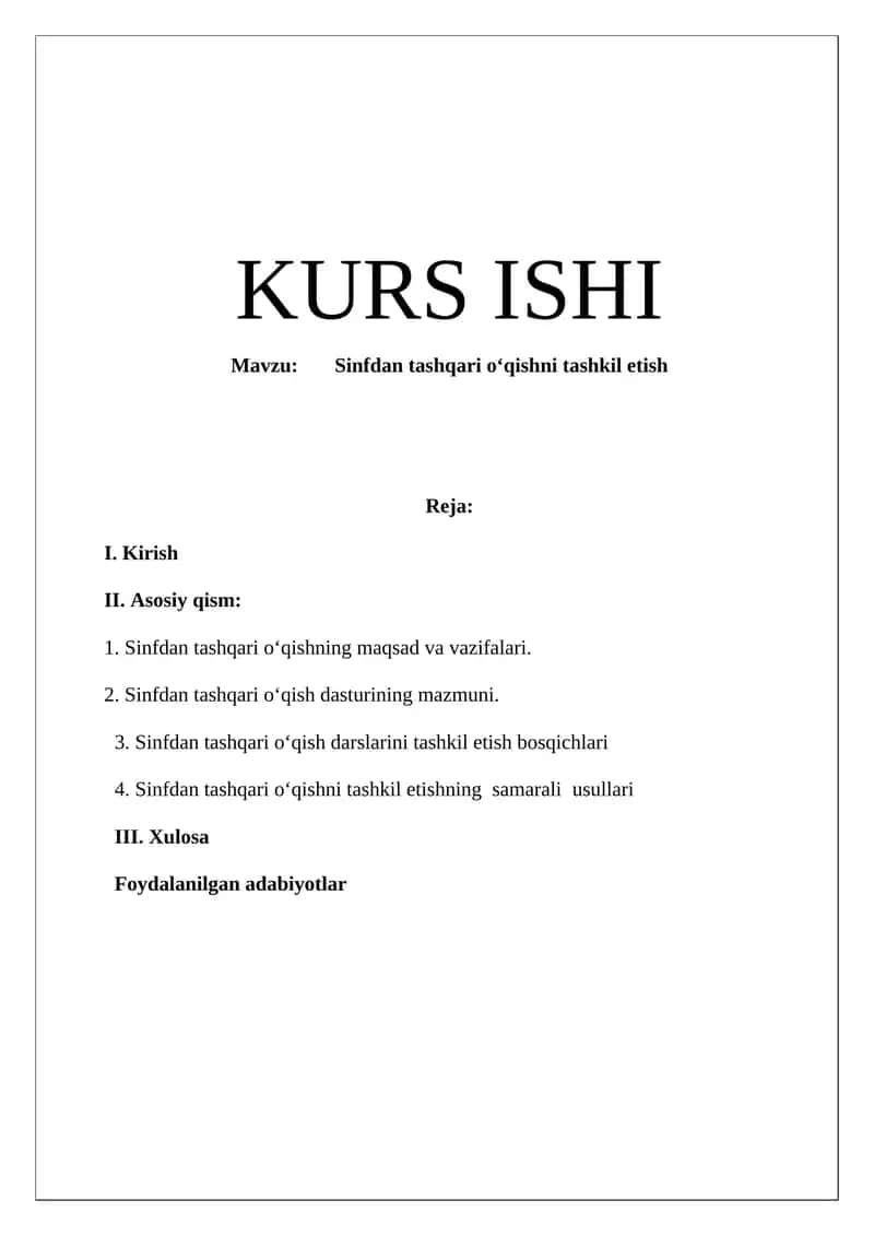 Sinfdan tashqari o‘qishni tashkil etish 1