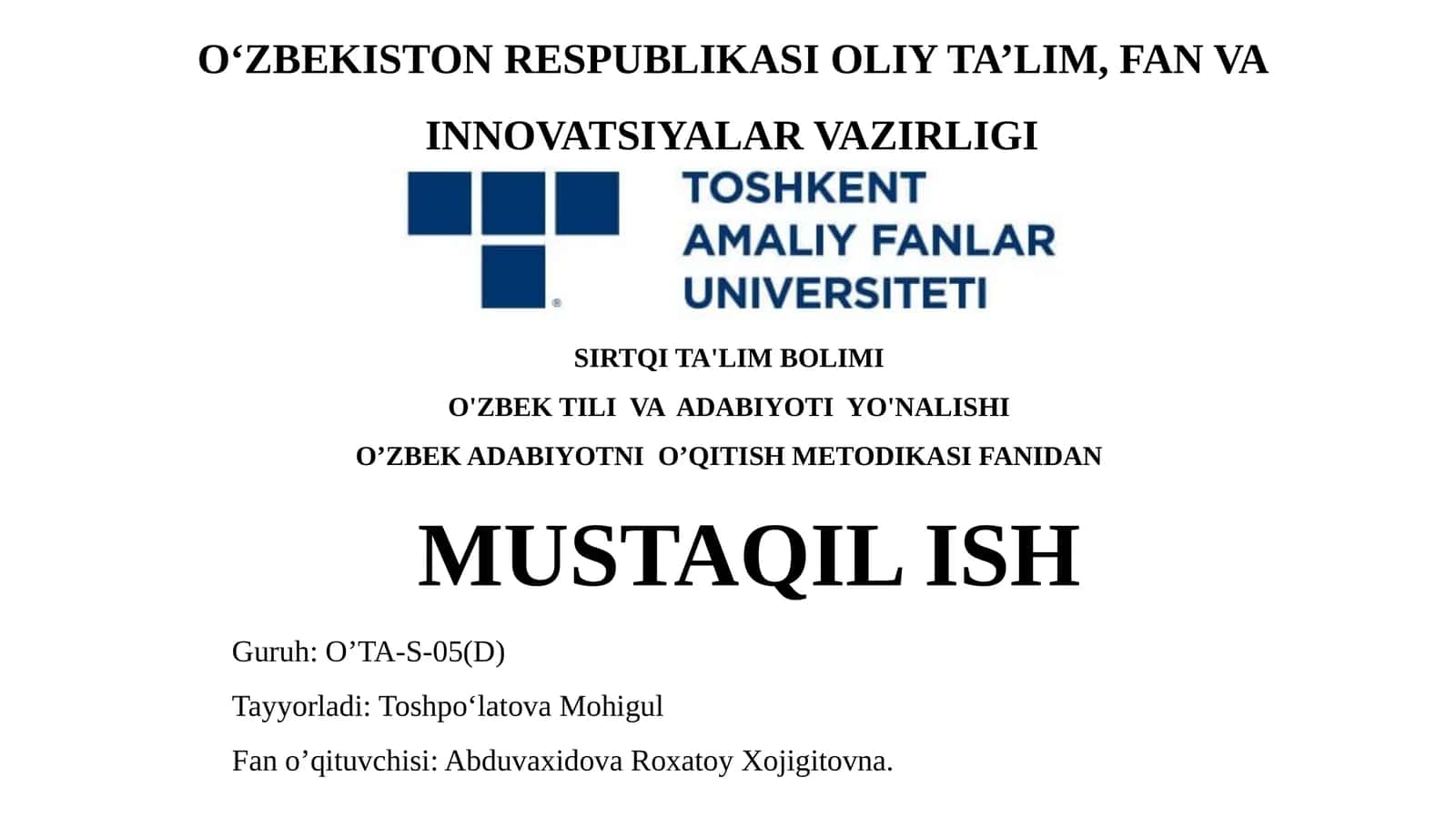 O’zbek adabiyotni o’qitish metodiKasi 1