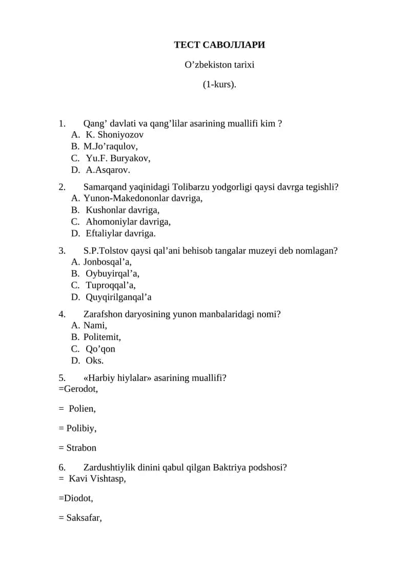 O’zbekiston tarixi (1-kurs) 1
