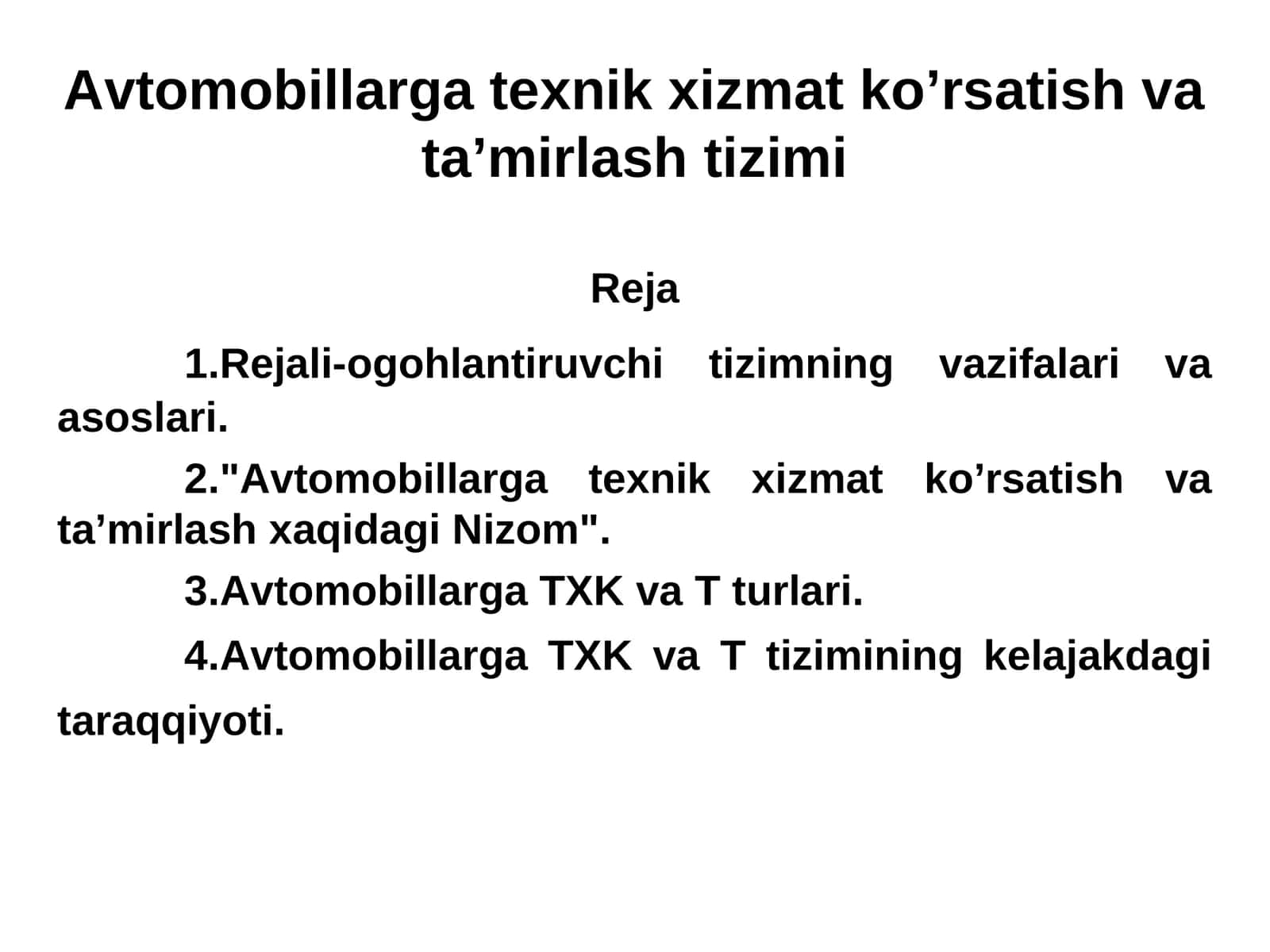 Avtomobillarga texnik xizmat ko’rsatish va ta’mirlash tizimi 1