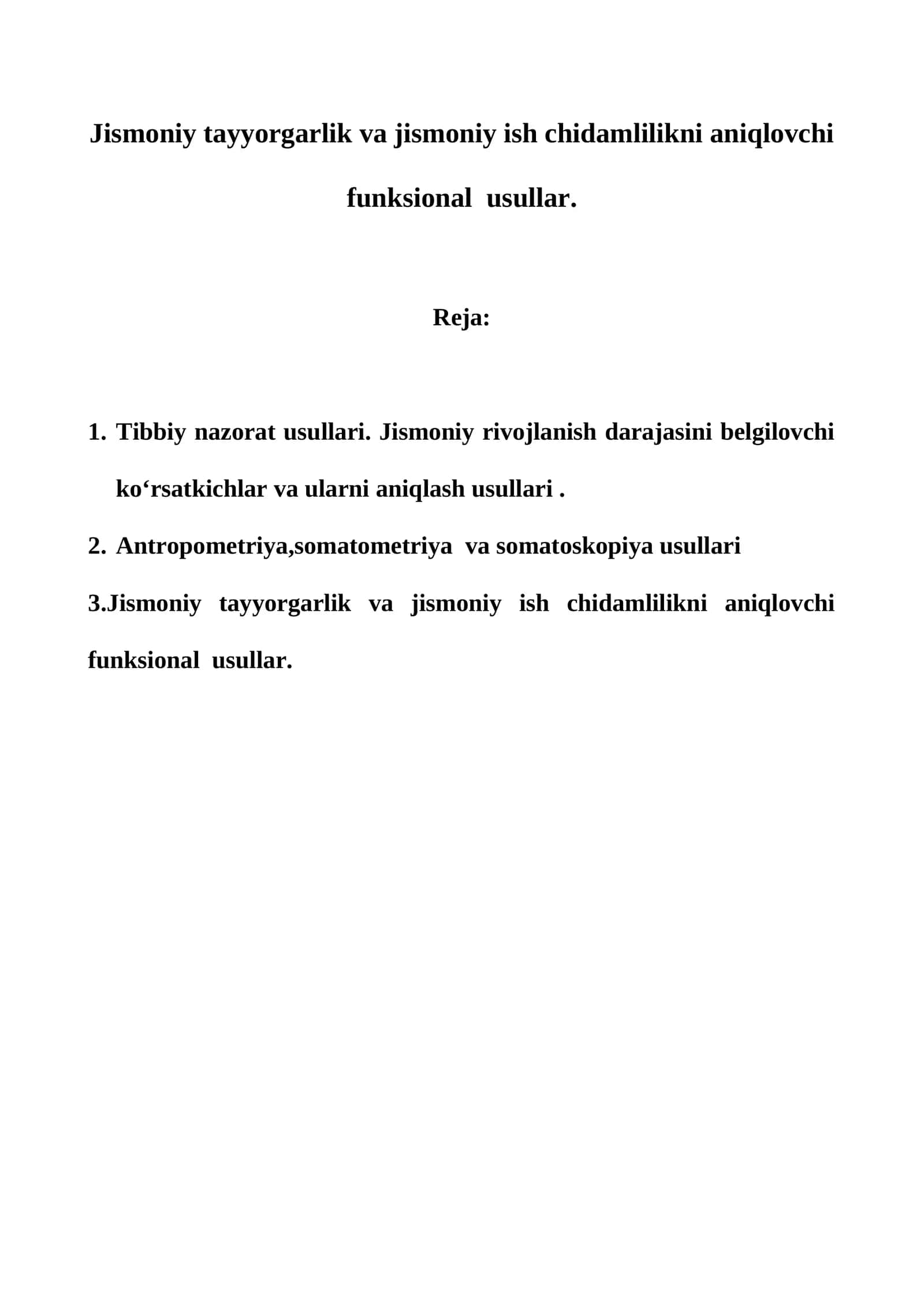 Jismoniy tayyorgarlik va jismoniy ish chidamlilikni aniqlovchi funksional usullar 1