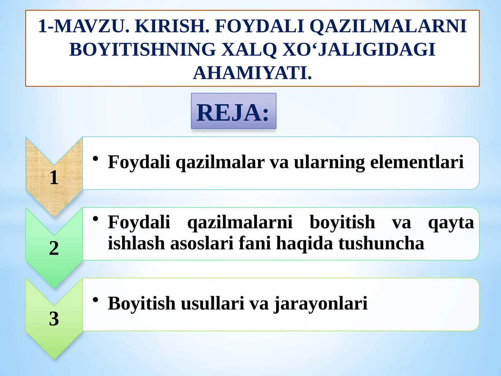 KIRISH. FOYDALI QAZILMALARNI BOYITISHNING XALQ XO‘JALIGIDAGIAHAMIYATI 1