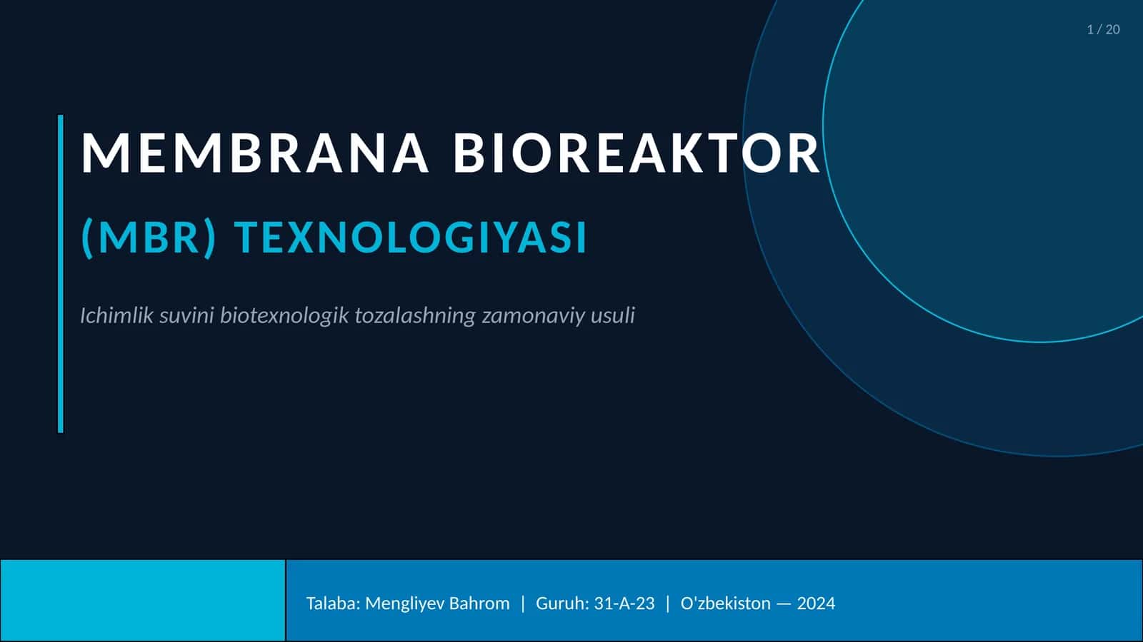 MEMBRANA BIOREAKTOR (MBR) TEXNOLOGIYASI 1