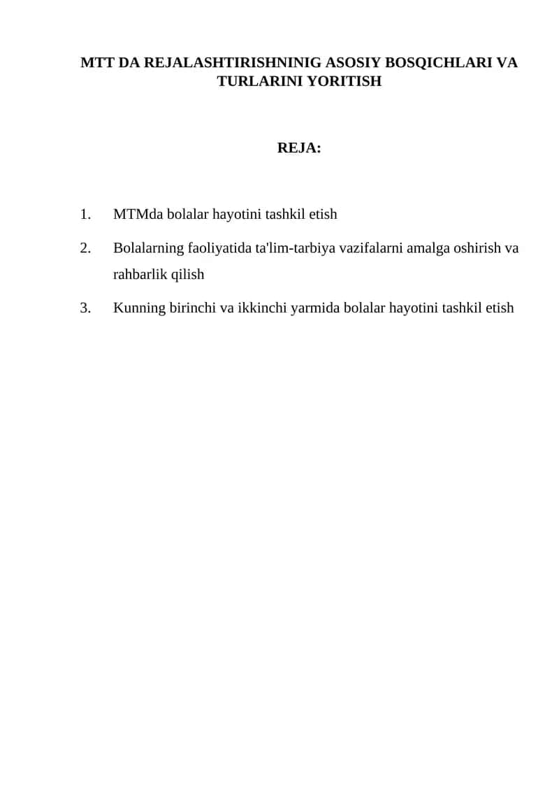 MTMda bolalar hayotini tashkil etish 1