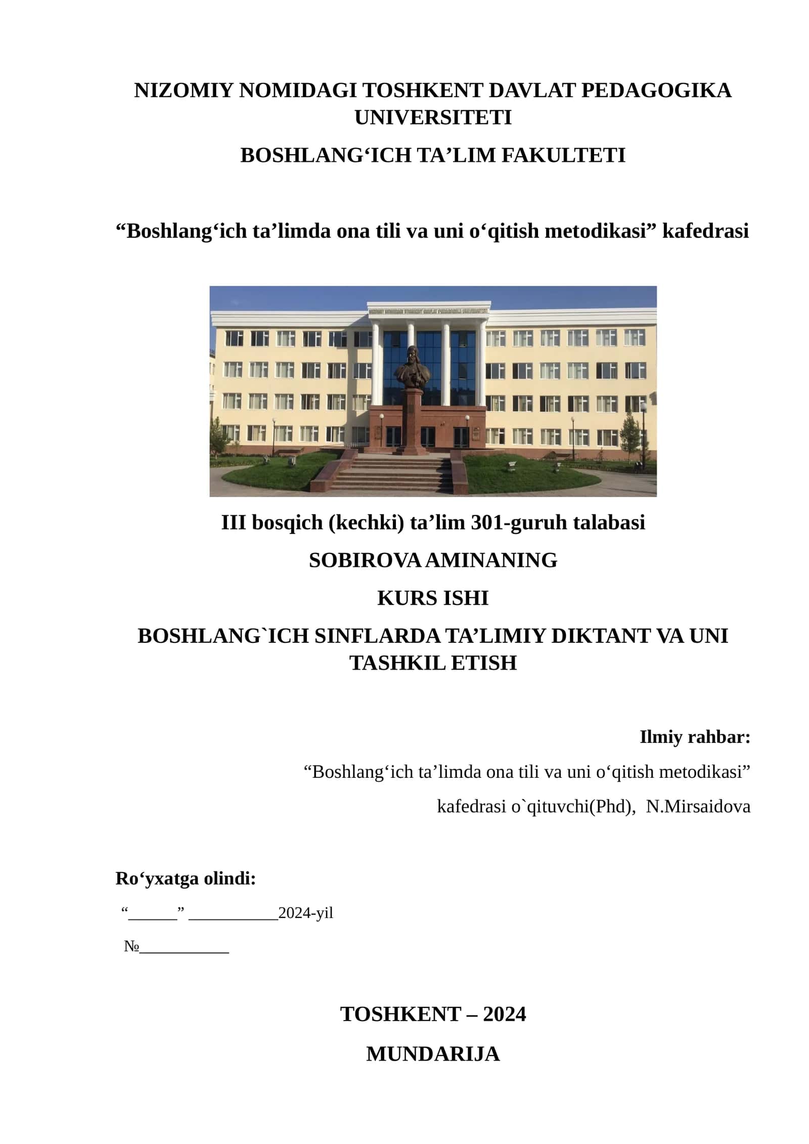 BOSHLANG`ICH SINFLARDA TA’LIMIY DIKTANT VA UNI TASHKIL ETISH 1