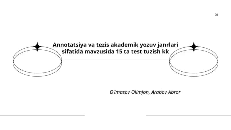 Annotatsiya va tezis akademik yozuv janrlari sifatida mavzusida 15 ta test tuzish kk 1