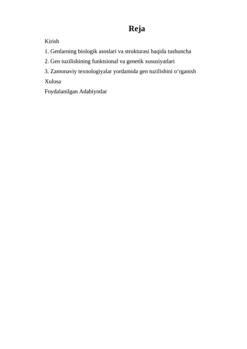 Gen tuzilishining xususiyatlari 1