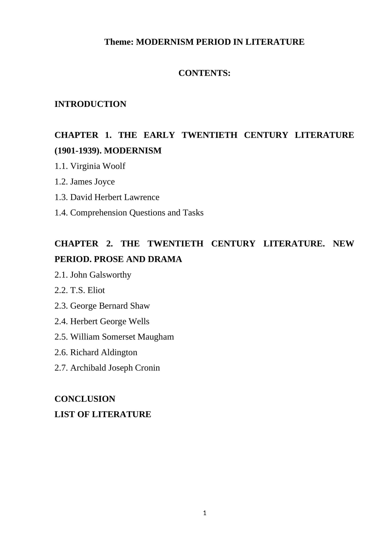 MODERNISM PERIOD IN LITERATURE 1