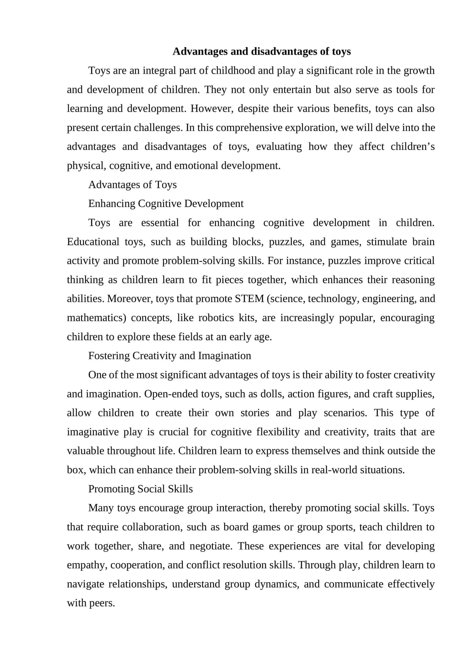 Advantages and disadvantages of toys 1