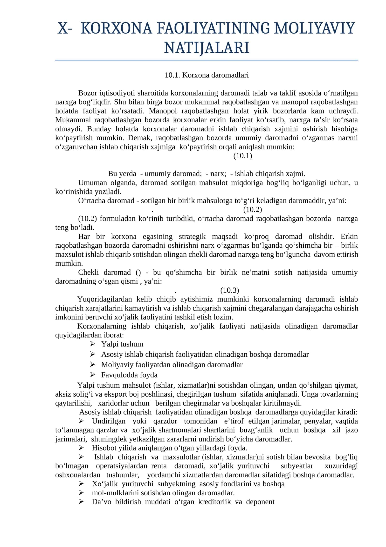 Korxona Faoliyatining Maliyaviy Natijalari 1