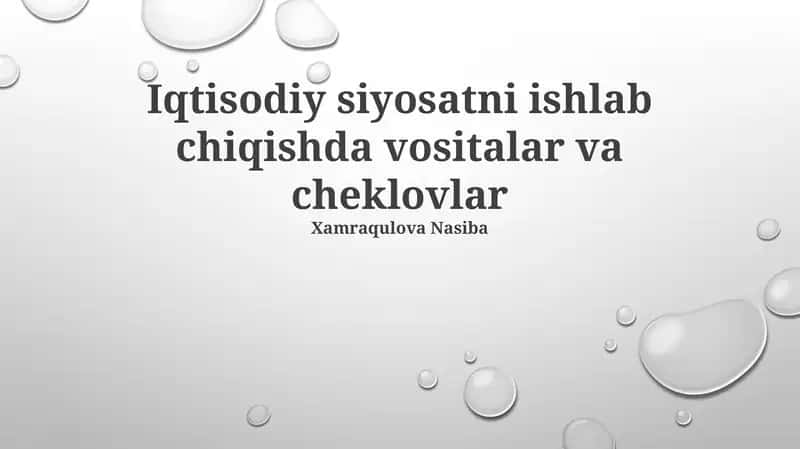 Iqtisodiy siyosatni ishlab chiqishda vositalar va cheklovlar 1