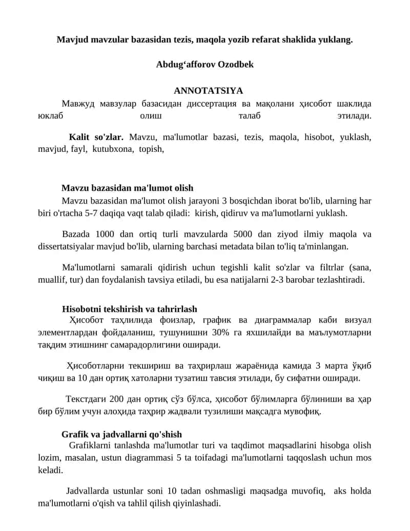 Mavzular bazasidan ma'lumot olish 1