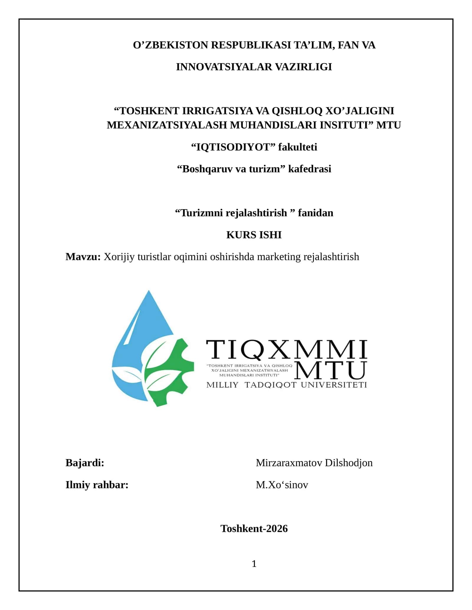 Xorijiy turistlar oqimini oshirishda marketing rejalashtirishXorijiy turistlar oqimini oshirishda marketing rejalashtirishXorijiy turistlar oqimini oshirishda marketing rejalashtirishXorijiy turistlar oqimini oshirishda marketing rejalashtirishxorijiy turistlar 1