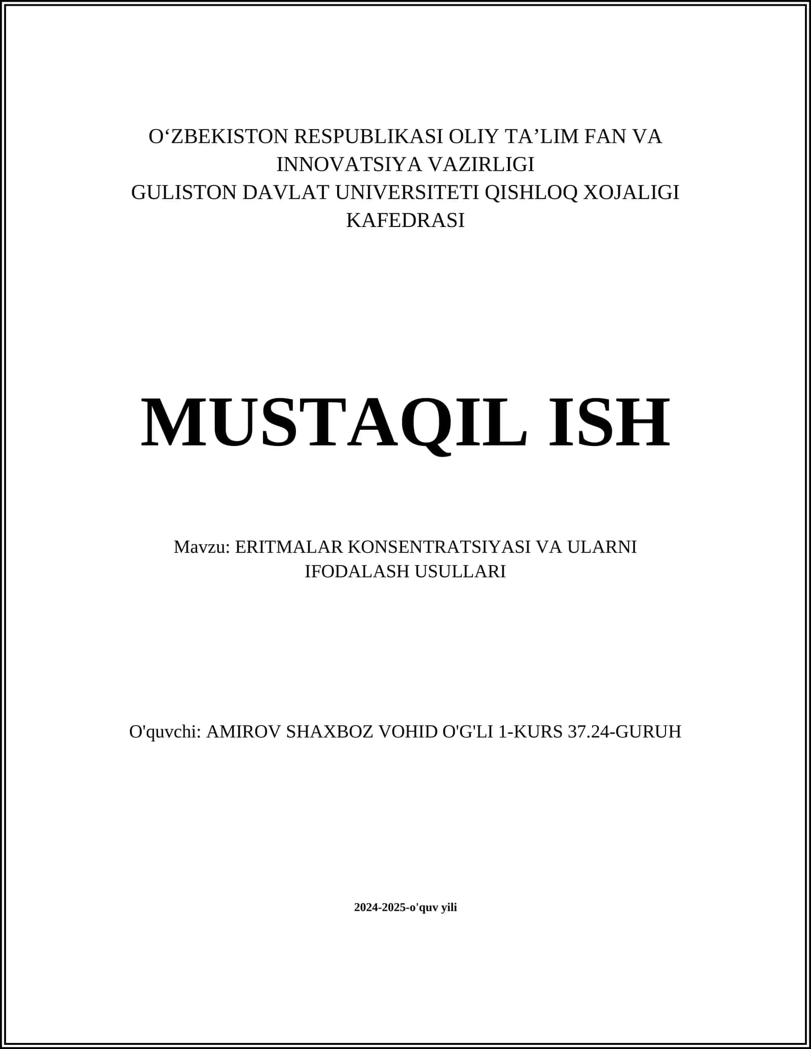 ERITMALAR KONSENTRATSIYASI VA ULARNI IFODALASH USULLARI 1