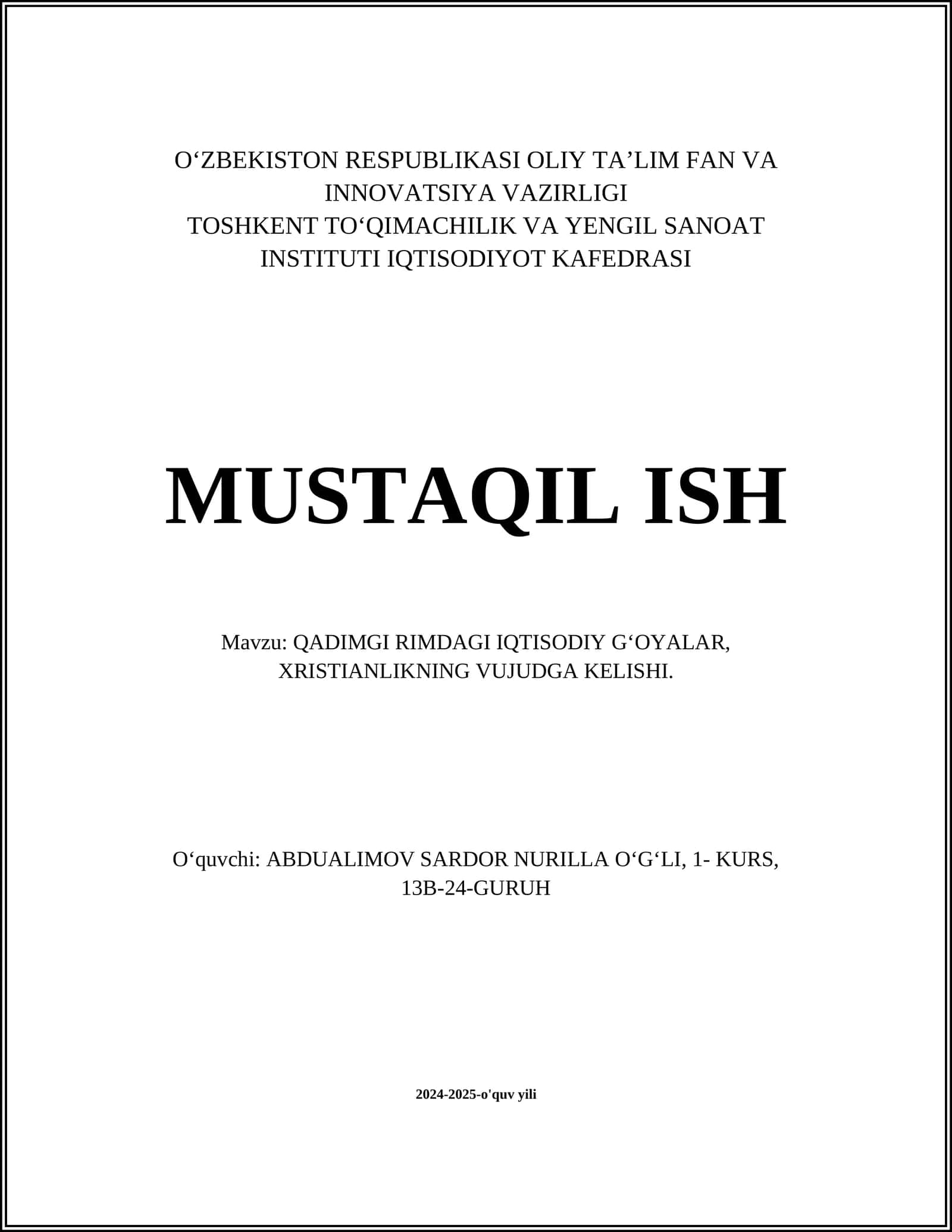 Qadimgi Rimdagi Iqtisodiy G'o'yalar 1