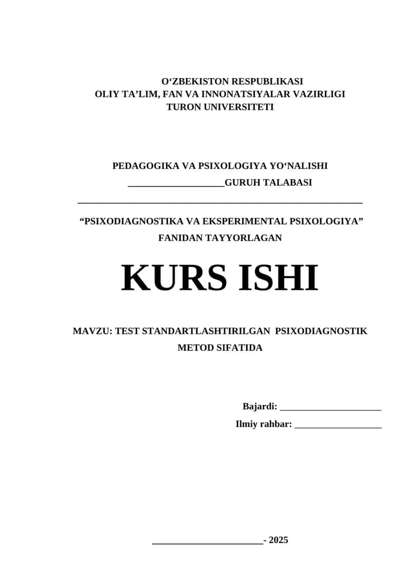 PSIXODIAGNOSTIKA VA EKSPERIMENTAL PSIXOLOGIYA 1