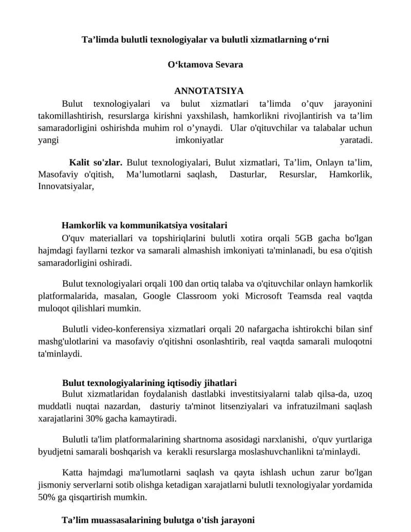 Bulut texnologiyalari va bulut xizmatlari 1