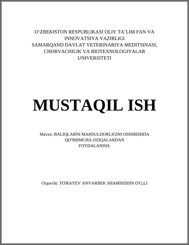BALIQLARNI MAHSULDORLIGINI OSHIRISHDA QO'SHIMCHA OZIQALAR 1