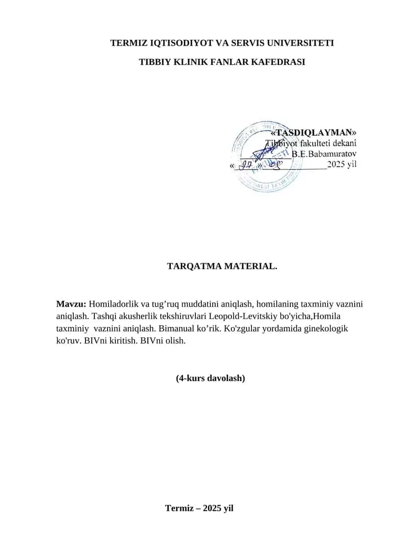 Homiladorlik va tug’ruq muddatini aniqlash 1