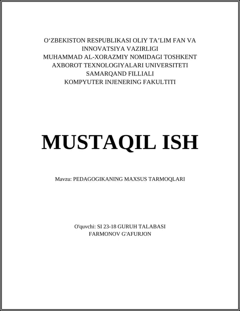 PEDAGOGIKANING MAXSUS TARMOQLARI 1