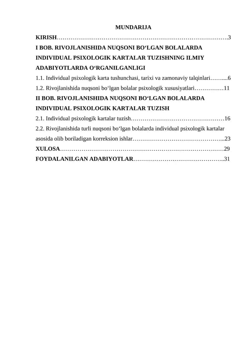 Rivojlanishida nuqsoni bo'lgan bolalarda individual psixologik kartalar tuzish 1